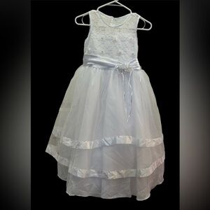Cecikid girls communion flower girl tulle dress sz 9/10 white bow